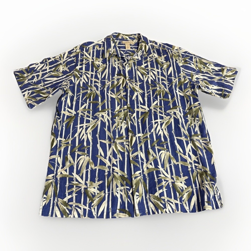 Kona Kai Silk Blend Hawaiian Button Up Short Sleeve Shirt - Men's XL Blue Green
